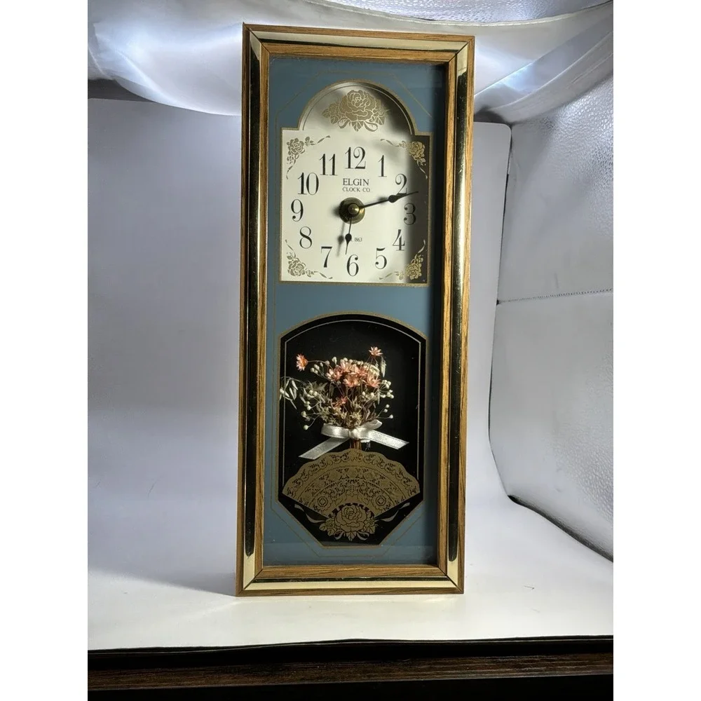 Vintage Elgin Quartz Shadowbox‎ Tabletop Clock